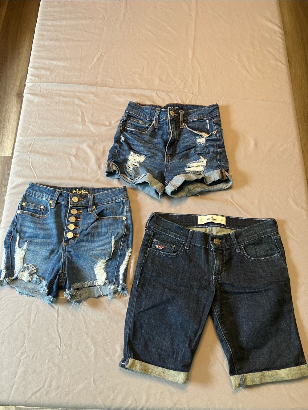 Distressed & Dark Wash Women's Denim Shorts Set - Blue at of 3 pair